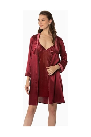 Pierre Cardin 4040 Gecelik Sabahlık Takım - Bordo Bordo
