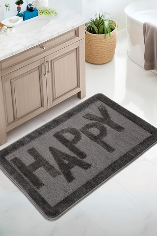 Doğal Kaymaz Taban Banyo Paspas Uzun Ömürlü Yumuşak Dokulu Su Emici Yıkanabilir Happy 60x100 Antrasit