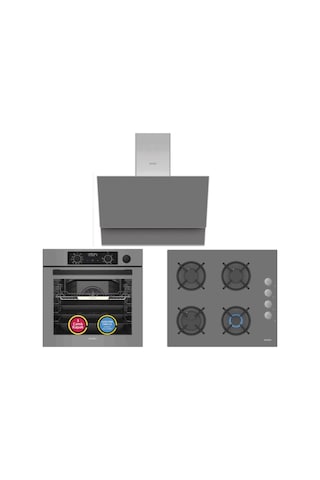 Simfer 11 Fonksiyon 8246 + 3538 + 8736 Gri 3'lü Ankastre Set