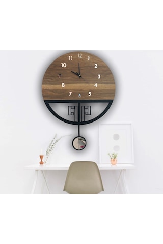 STE Design Sessiz Sarkaçlı Ahşap Duvar Saati Ahşap - Metal