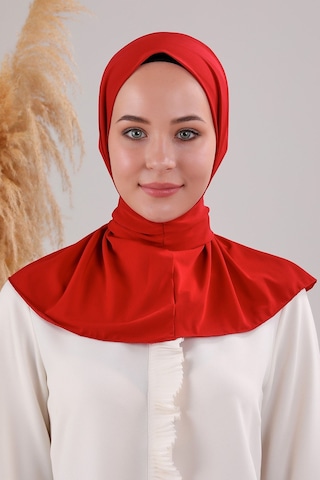 Melodi Scarf Kadın Tesettür Pratik Çıtçıtlı Sandy Fular Hazır Şal Kırmızı Kırmızı