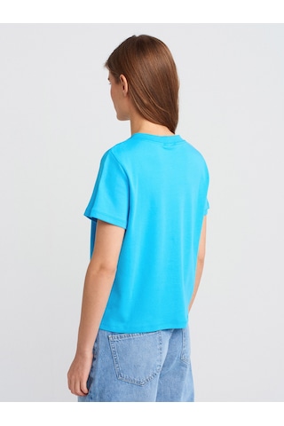 Dilvin 30584 Bisiklet Yaka Pamuklu T-shirt-turkuaz Turkuaz
