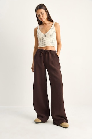 Shade Kadın Bağcıklı Beli Lastikli Müslin Geniş Paça Pantolon Yp5502 60286190 - Acı Kahve Acı Kahverengi