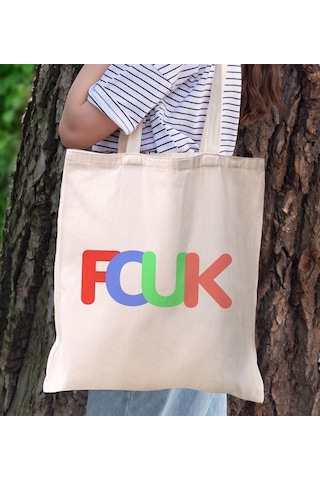 Bk Gift Fcuk Tasarımlı Kanvas Bez Çanta, Baskılı Omuz Çantası, Alışveriş Çantası, Plaj Çantası, Arkadaşa Hediye-7 Çok Renkli