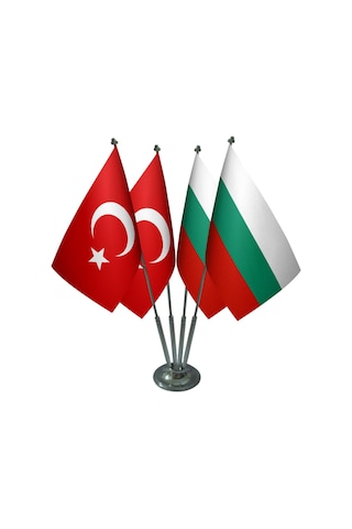 Masa Üstü Bulgaristan Bayrağı Türk Bayrağı Dörtlü Krom Direk Masa