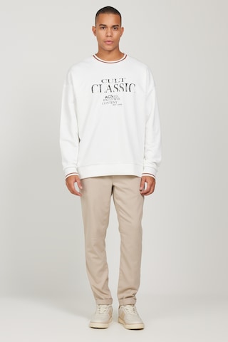 AC&Co / Altınyıldız Classics Erkek Kırık Beyaz Oversize Bol Kesim Bisiklet Yaka Pamuklu Baskılı Sweatshirt Kırık Beyaz