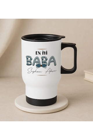 Bk Gift Kişiye Özel Babalar Günü Tasarımlı Kulplu Beyaz Çelik Bardak Termos Mug 450ml-9, Babalar Günü Hediye, Babaya Hediye