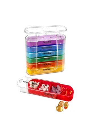 Neevoyu 28 Bölmeli Taşınabilir Çekmeceli İlaç Kutusu - Hafif, Nem Koruyucu, Beyaz Şeffaf, Günlük Kullanım İçin Uygun Çok Renkli