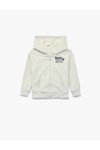 Koton Nakış Detaylı Uzun Kollu Kapşonlu Fermuarlı Oversize Sweatshirt Gri Melanj 7wmb10056tk