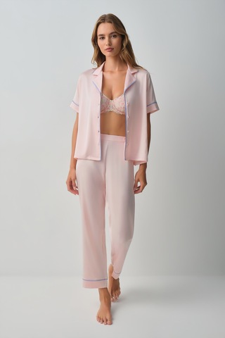 Suwen Clara Gömlek Yaka Pijama Takımı Wsh10510061077 Pembe