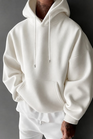 Tarz Cool Regular Kapüşonlu Sweatshirt Erkek Unisex 3 İplik Şardonlu %100 Pamuk Basic Hoodie Beyaz
