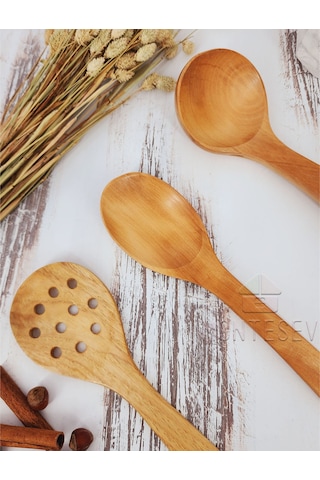 Ahşap Tahta Mutfak Kaşık Seti 3 Parça Kayın, Şimşir Ağacı 3-4