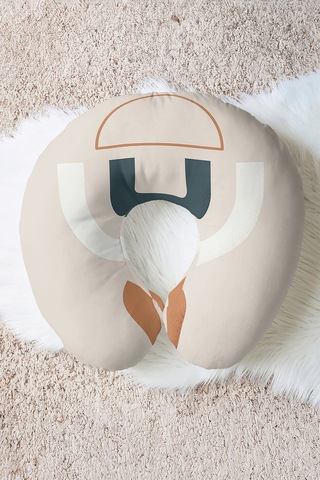 Soyut Geometrik Desenli Pamuklu Boyun Yastığı - Modern Minimalist Bej Antrasit Seyahat Yastığı Buzlu Ayışığı Kurşun