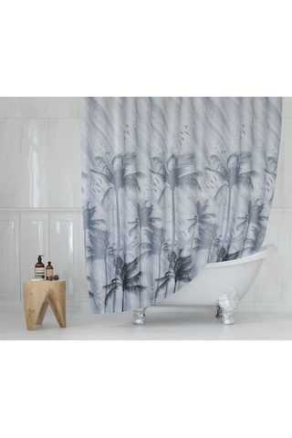 Fırtına Desenli Banyo Perdesi Gri Çift Kanat 120x200 CM Duş Perdesi Gri