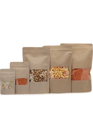 Pencereli Kraft Kilitli Doypack Ambalaj 16 X 27 + 4 Cm. 500 Gr. -1000 Adet