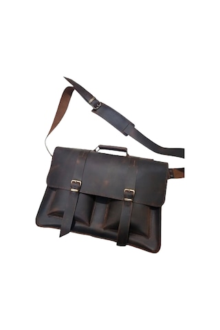Nyc Giyim Tekstil Hakiki Dana Derisi El Dikişli Deri Evrak Çantası, Omuz Askılı, Çok Gözlü, 35x26x9 Cm, Laptop Ve Tablet İçin İdeal,siyah,kahve,taba Carzy Renk Seçenekleriyle, Kahverengi