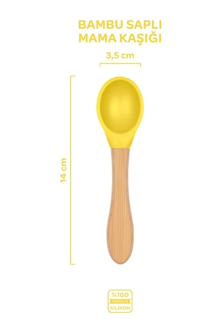 Silikon Beslenme Seti 3'lü Sunrise Sarı / Mama Tabağı, Bambu Saplı Mama Kaşığı Ve Çatalı
