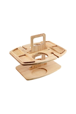 Taşınabilir Piknik Ahşap Şarap Kadehi Tutucu Ayrılabilir Şarap Masası Ahşap Rengi