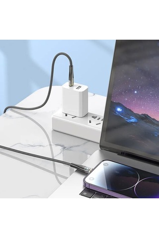 Buffer Led Işık Uçlu Sağlam İp Kablolu Usb To Lightning Hızlı Şarj Kablosu