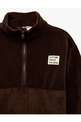 Koton Cepli Dik Yaka Uzun Kollu Yarım Fermuarlı Polar Sweatshirt Kahverengi 7wkg10022ak Kahve