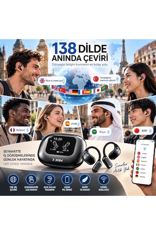 Samsung Galaxy Z Fold 4uyumlu 138 Dil Çeviri Özellikli Bluetooth Kulaklık Dokunmatik Ekranlı Open Ear Kablosuz Kulaklık