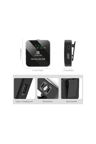 Type-c Telefon İçin Puluz Kablosuz Yaka Mikrofon Type-c Alıcı Siyah Type-C 1 TX + 1 RX