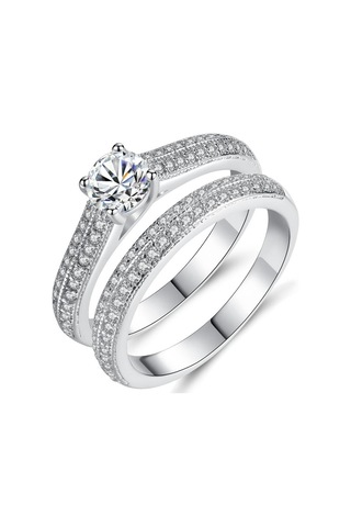 Lsooyh Bayan Küme Nişan Kübik Zirkonya Cz Mimari Platin Kaplama Yüzük Seti Kadınlar İçin 9 Gümüş