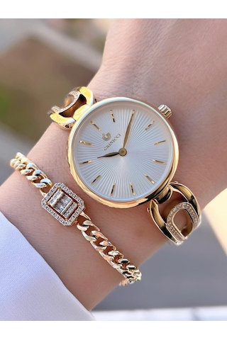 Revello Altın Kaplama Kararma Renk Atma Yapmaz 3atm Su Geçirmez+bileklik Lady Wristwatch Grc.101.m5