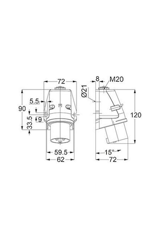 Mete Enerji 3x16a. Ip44 Duvar Fişi Eğik Gövdeli Vidalı Bağlan T24423v