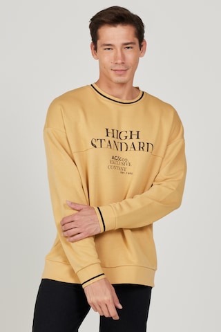 AC&Co / Altınyıldız Classics Erkek Hardal Oversize Bol Kesim Bisiklet Yaka Pamuklu Baskılı Sweatshirt Hardal