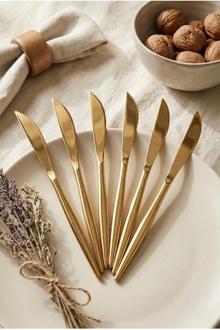 6'lı Lüks Gold Paslanmaz Çelik Yemek Bıçağı Seti 21 Cm Gold