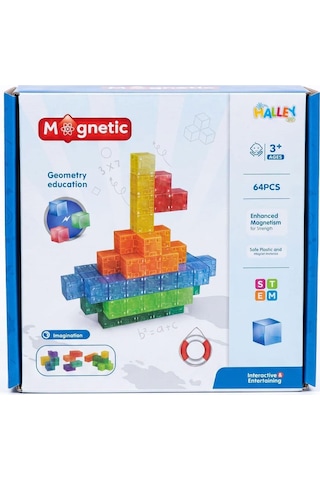 Magnet Küp Yapı Blok Seti 64 Parça - Güçlü Mıknatıslı Eğitici Bloklar