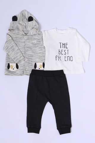 Erkek Bebek 3'lü Takım Köpek Baskılı D44 Krem