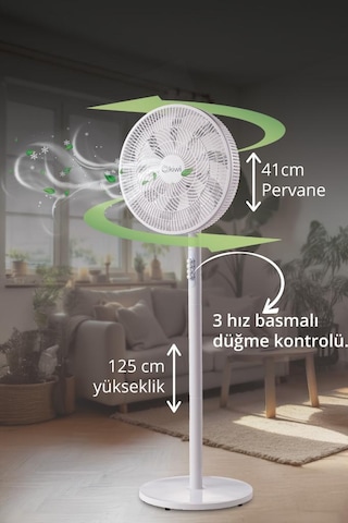 Kiwi Kfan-7627 Salınım Fonksiyonlu Ultra Sessiz Stand Vantilatör 9 Kanatlı 50w
