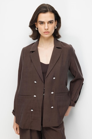 Mixray 4833 Kadın Blazer Ceket Palazzo Pantolon İkili Takım Kahve Kahve