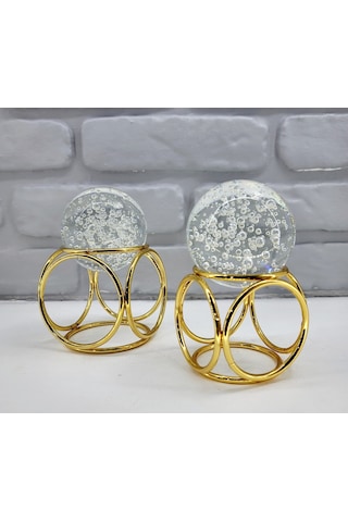 Gold Kaplama Metal 2'li Set Salon Küp Model Kristal Taşlı Dekor 1 Takım