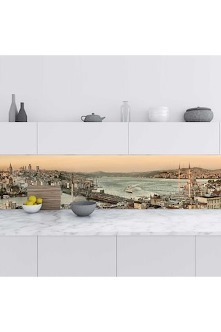 Mutfak Tezgah Arası Folyo Fayans Kaplama Folyosu Panoramik İstanbul