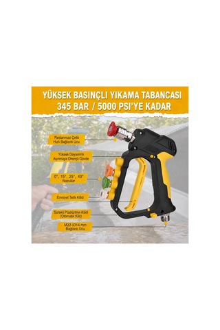 Robeve Bear Force Yüksek Basınçlı Yıkama Tabancası 345 Bar 5000 Psı 5 Li Nozul Seti 1/4 Quick Connect Kısa Yıkama Tabancası Oto Yıkama Tabancası Lavor Uyumlu
