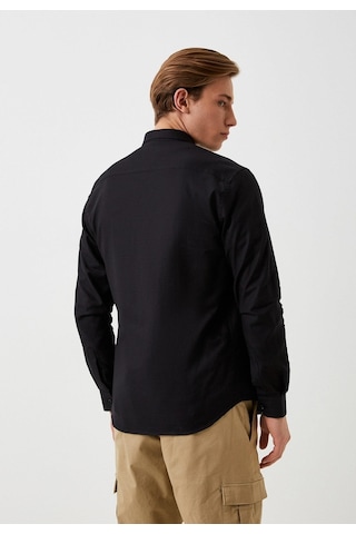 Erkek Gömlek Pamuklu Siyah Ön Pat'lı Slim Fit Düğmeli Yaka Logo Detaylı Gömlek Ncs Jeans 7276-siyah Siyah