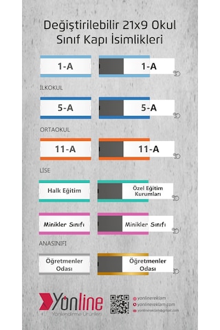 Okullara Özel Kampanya Değiştirilebilir Kapı İsimliği Ortaokul