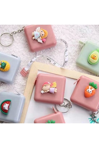 Sevimli Yumuşak Stickerli 150 Cm Uzunluğunda Pratik Taşınabilir Çanta Boy Anahtarlıklı Mezura Çok Renkli