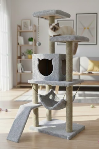 Missidea S9 Kedi Tırmalama Kulesi Platformlu 124 Cm Gri