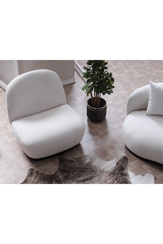 Vipa New Moon Lüks Modern Şık İskandinav Tasarım Tekli Koltuk, Berjer, Comford, Salon Ve Oturma Odası İçin Kırık Beyaz Teddy Kırık Beyaz