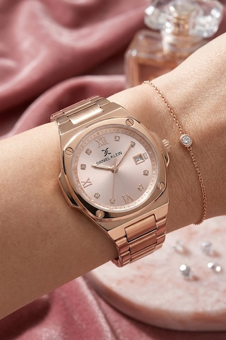 Daniel Klein Dke.1.13947.7 Modern Oval Kare Kasa Takvimli Çelik Kordonlu Kadın Kol Saati Rose Gold