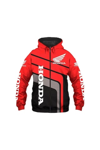 İlkbahar Ve Sonbahar Fermuarlı Tişörtü Honda Yarış Logosu Kapüşonlu Binicilik Kabanlar-xxl Kırmızı