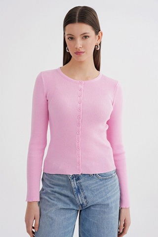 Hiccup Mixray Düğmeli Slim Fit Yivli Örgü Hırka Toz Pembe