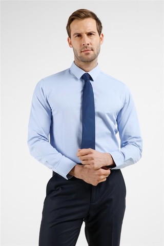 İmza Koyu Mavi Sert Yaka Uzun Kol Cepsiz Slim Fit Pamuklu Gömlek 1004255228 Koyu Mavi