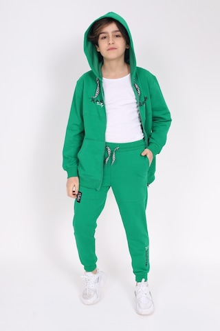 Toontoy Kids Toontoy Erkek Çocuk Pamuklu 2li Eşofman Takım Kapüşonlu Fermuarlı Hırka - Jogger Eşofman Altı 22919 Çimen Yeşili