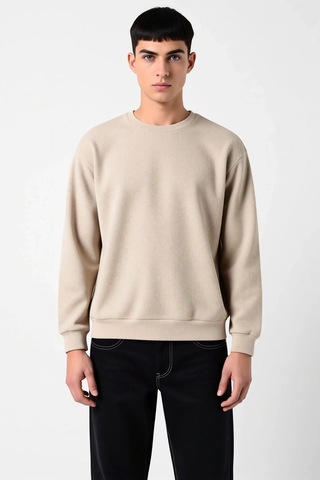 Benerly Erkek Bisiklet Yaka Standart Kol Oversize Waffle Dokuma Sweatshir Camel