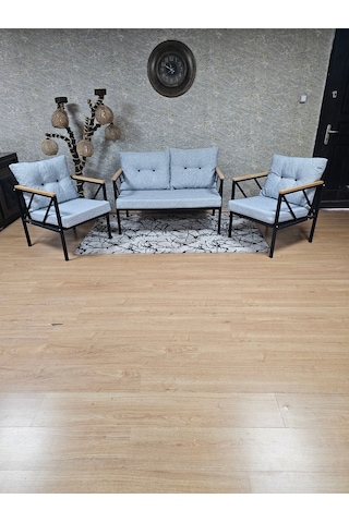 Zafir Siyah Boyalı Bahçe - Balkon - Mutfak Çay Seti Takımı Bahçe Koltuk Takımı Gri